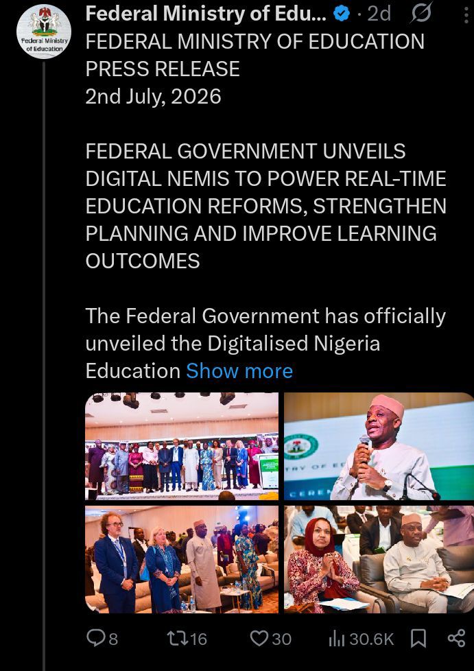 FG Rolls Out Digital Education Data Platform to Improve School Planning Across Nigeria 2 screenshot 20260705 0057111987079421520795426