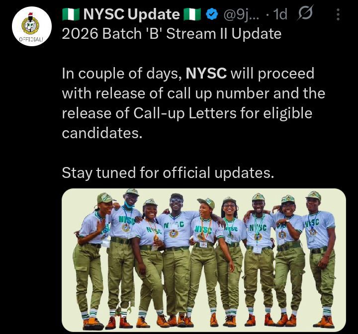 NYSC Begins Review of Verified Foreign-Trained Graduates Ahead of 2026 Batch 'B' Stream II Mobilisation 2 screenshot 20260717 1726343095755875746687532